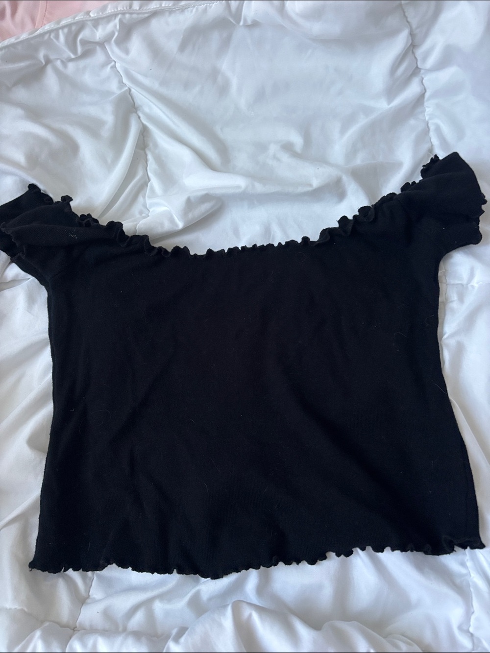 Black Off-Shoulder Ruffle Edge Women’s Top